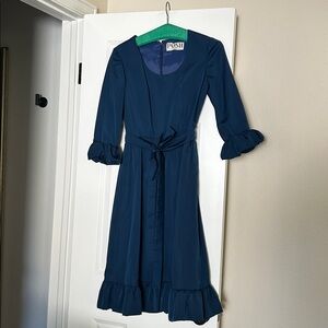 Vintage Midi Navy Blue Dress